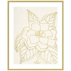 Gold Gardenia Line Drawing by Moira Hershey 1-Piece Framed Giclee Abstract Art Print 41 in. x 33 in.
