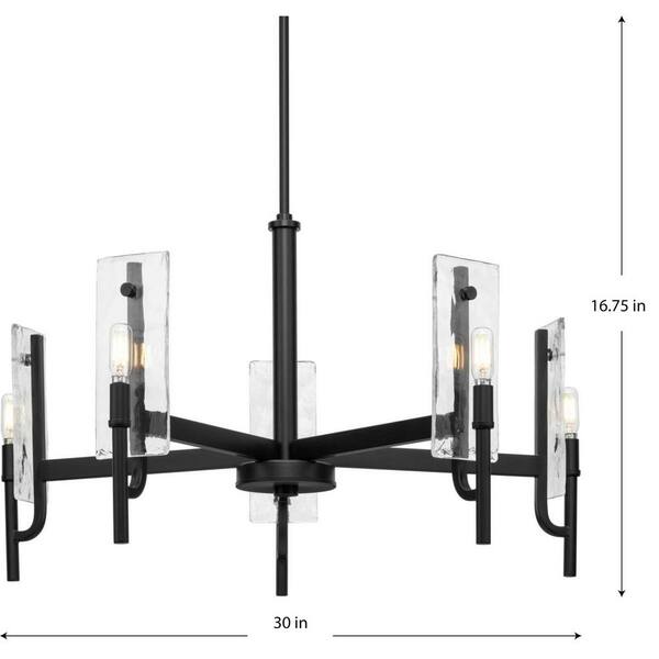 Progress Lighting Rivera 30 in. 5-Light Matte Black Luxe Industrial Chandelier with Textured Glass