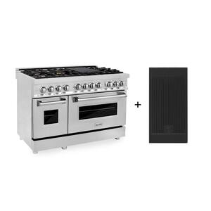 48" 6 cu. ft. Double Oven Dual Fuel Range with Gas Stove and Electric Oven, Griddle and Brass Burners in Stainless Steel