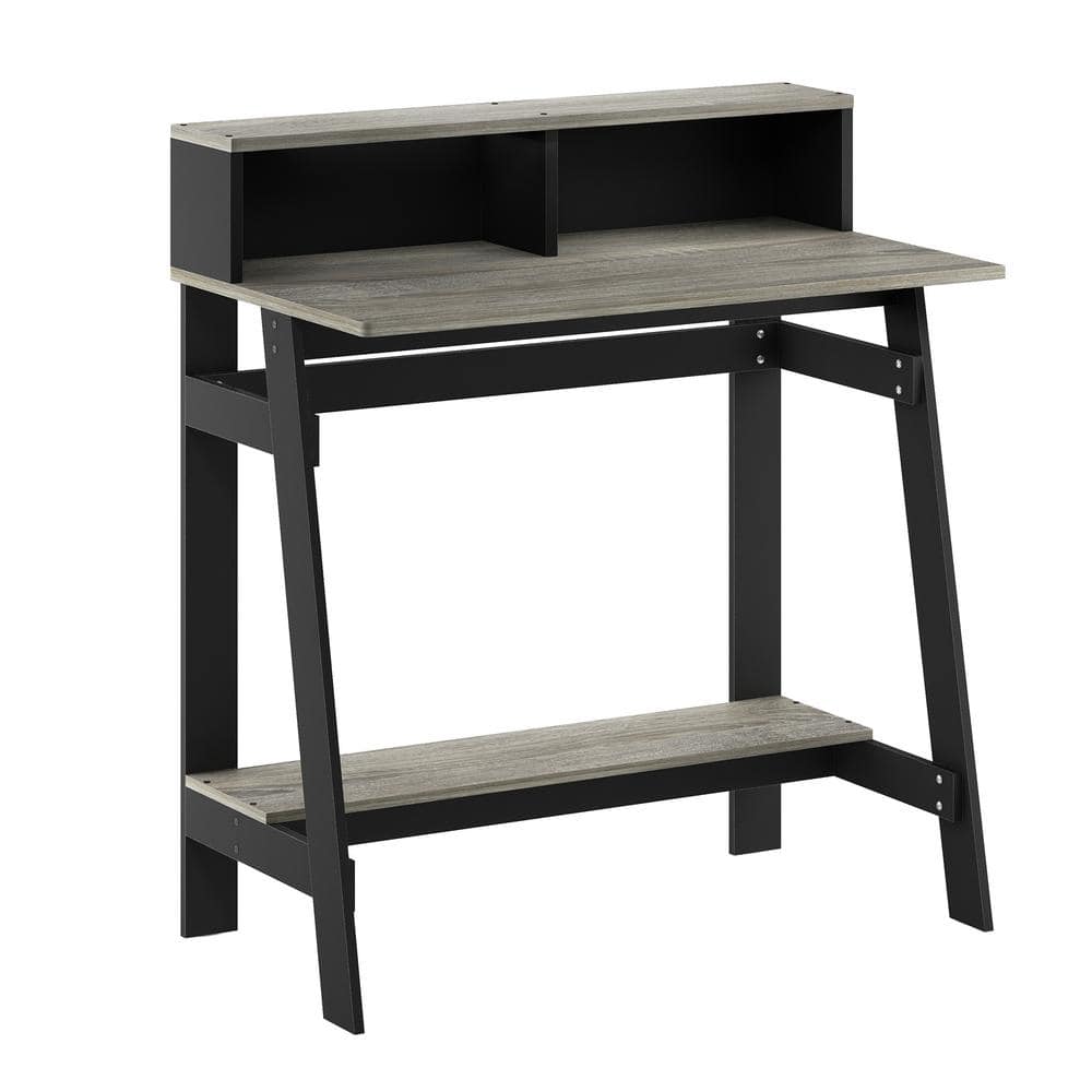 French Oak Grey A-Frame Desk with Hutch and Drawer