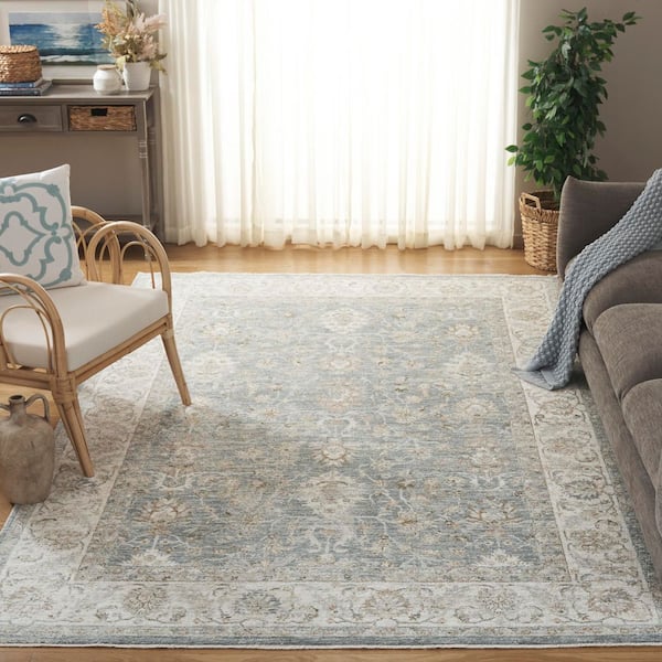 April 8 ft. x 10 ft. Ivory/Blue Oriental Floral Area Rug