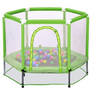 55 in. Outdoor Park Green Kids Mini Trampoline with Safety Enclosure and Ocean Balls