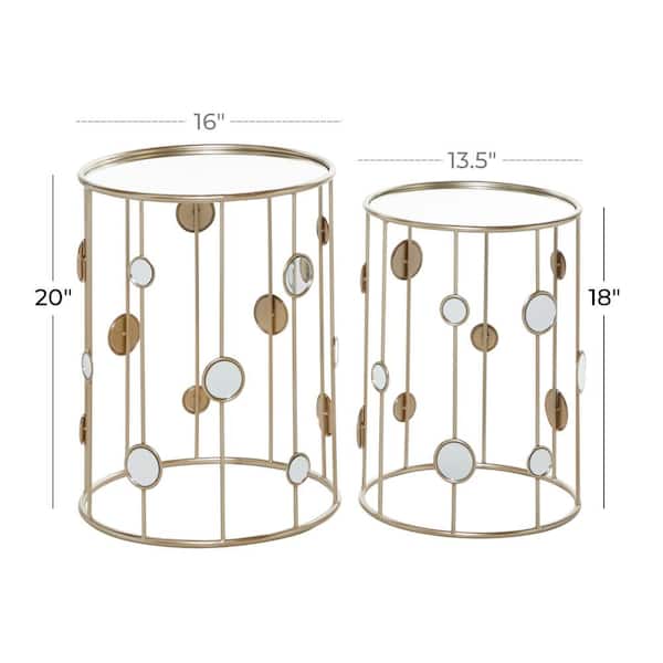 13 in. Gold Medium Round Mirrored End Accent Table with Mirrored Glass Top (2- Pieces)