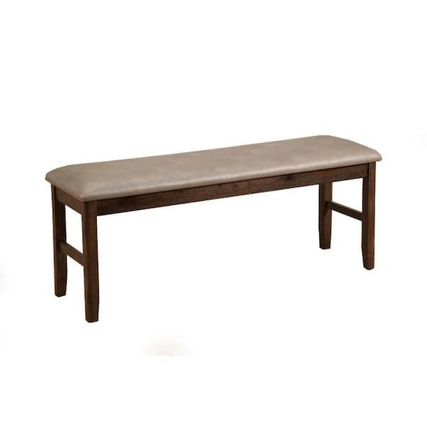 Benjara 14 in. Brown and Grey Backless Bedroom Bench with Padded Upholstery