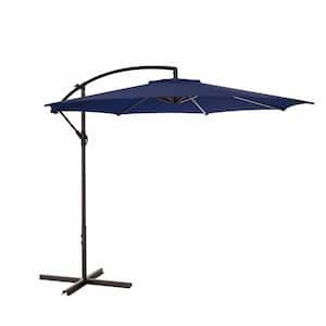 Bayshore Outdoor 10 ft. Hanging Offset Cantilever Patio Umbrella with Easy Crank Lift and Cross Base in Navy Blue