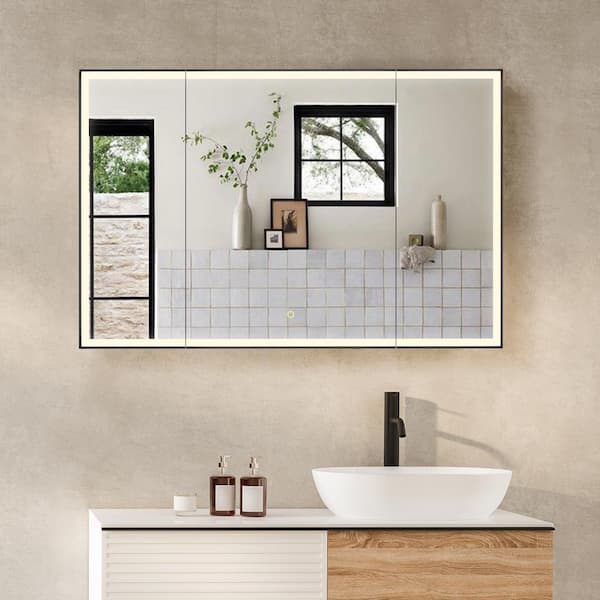 Altair Fenice 48 in. W x 32 in. H Rectangular Aluminum Medicine Cabinet with Mirror
