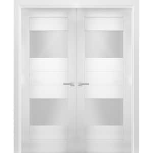 48 in. x 80 in. Single Panel White Finished Pine Wood Sliding Door with Hardware