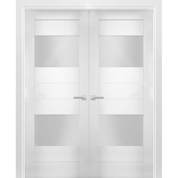 VDOMDOORS 48 in. x 84 in. Single Panel White Finished Pine Wood Sliding ...