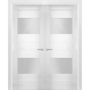56 in. x 80 in. Single Panel White Finished Pine Wood Sliding Door with Hardware