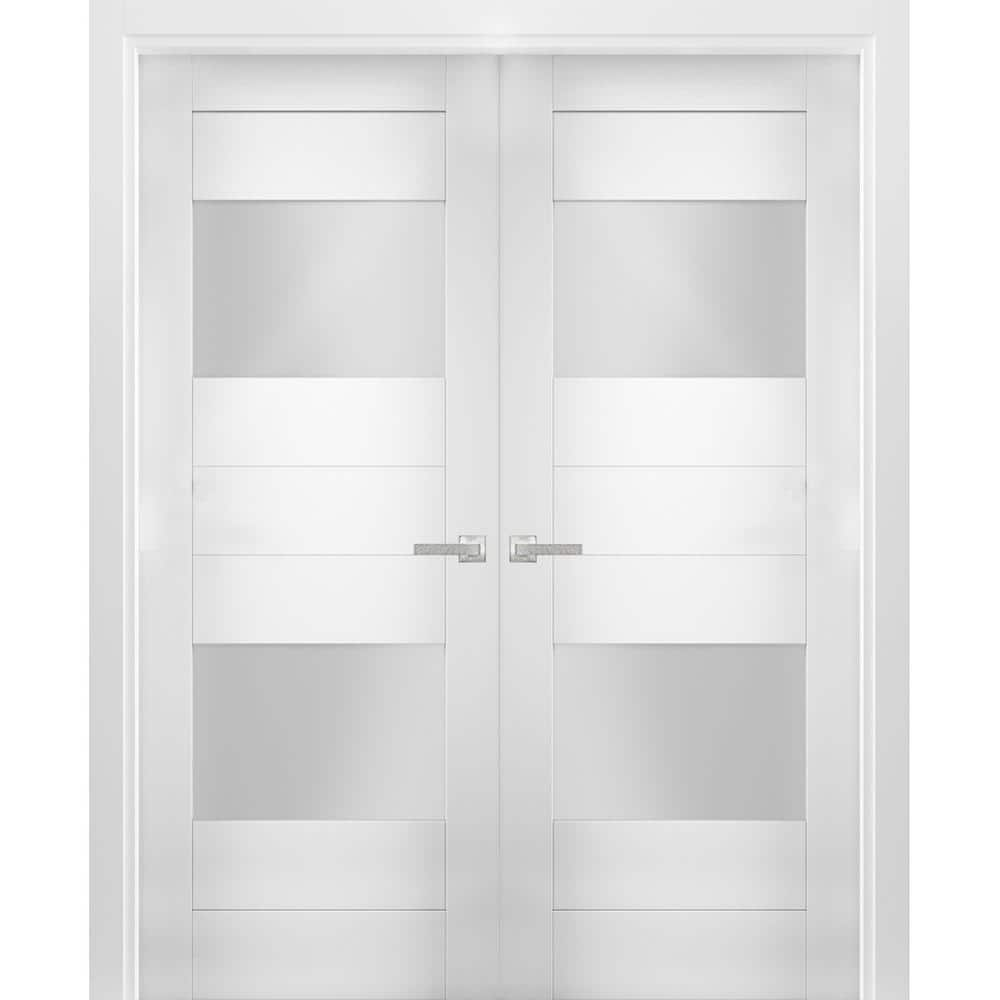 VDOMDOORS 56 in. x 96 in. Single Panel White Finished Pine Wood Sliding ...