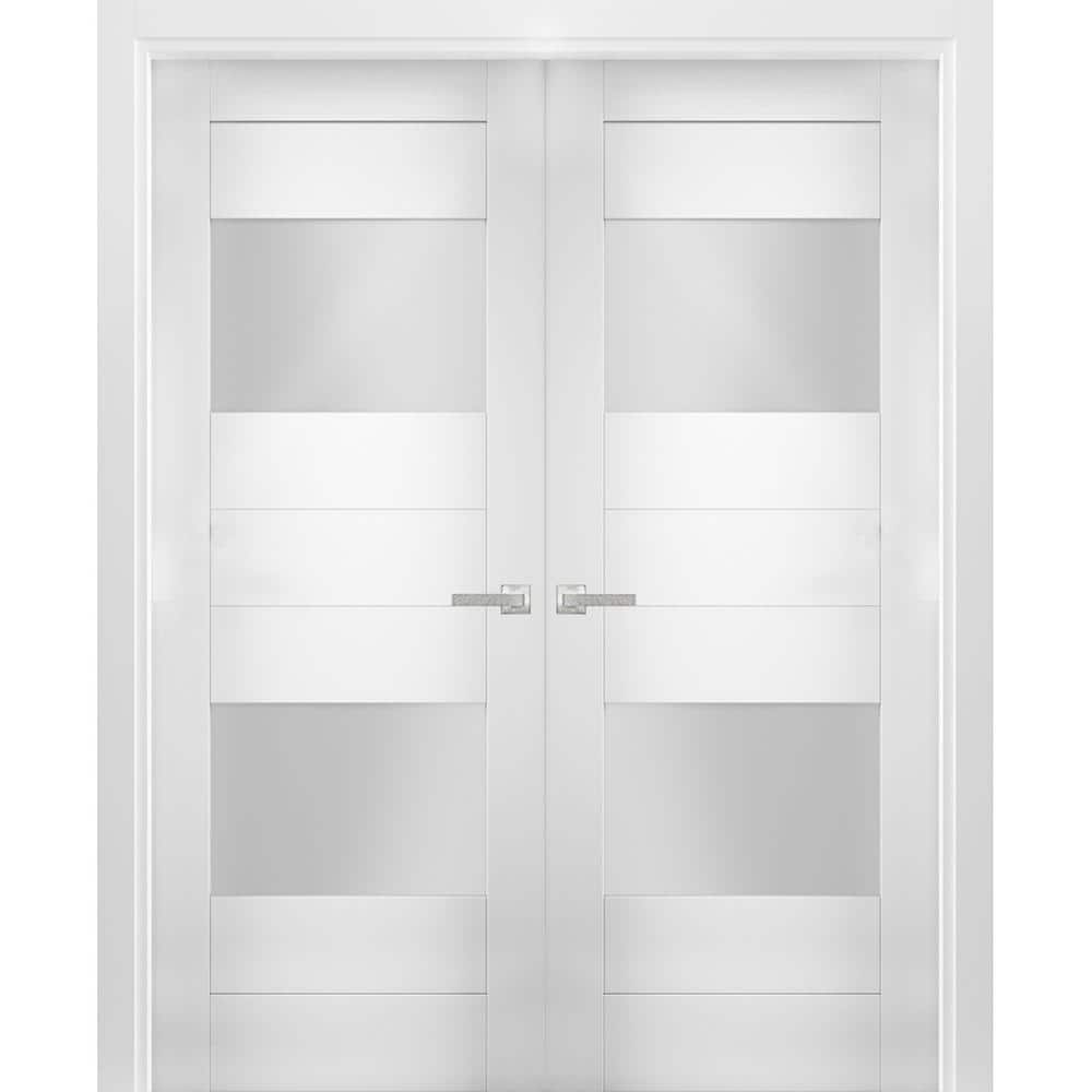 VDOMDOORS 60 in. x 96 in. Single Panel White Finished Pine Wood Sliding ...