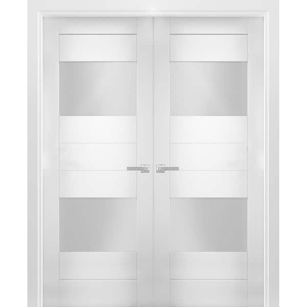 64 in. x 84 in. Single Panel White Finished Pine Wood Sliding Door with Hardware
