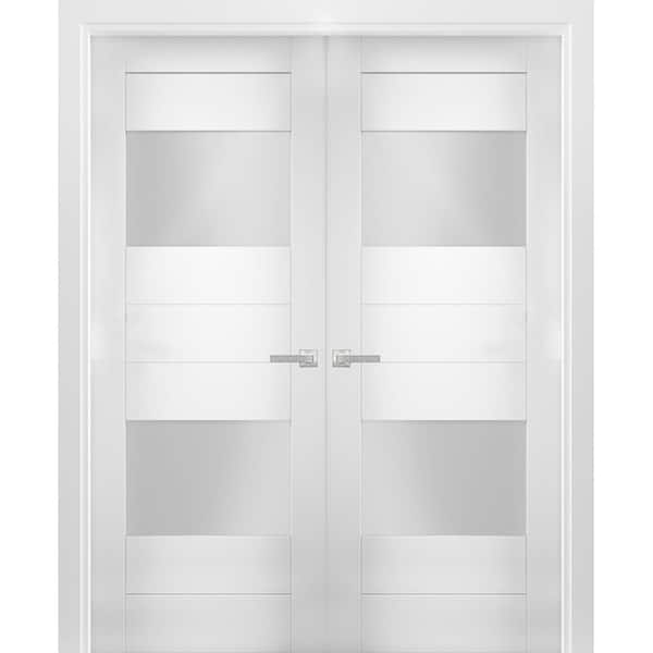VDOMDOORS 72 in. x 80 in. Single Panel White Finished Pine Wood Sliding Door with Hardware