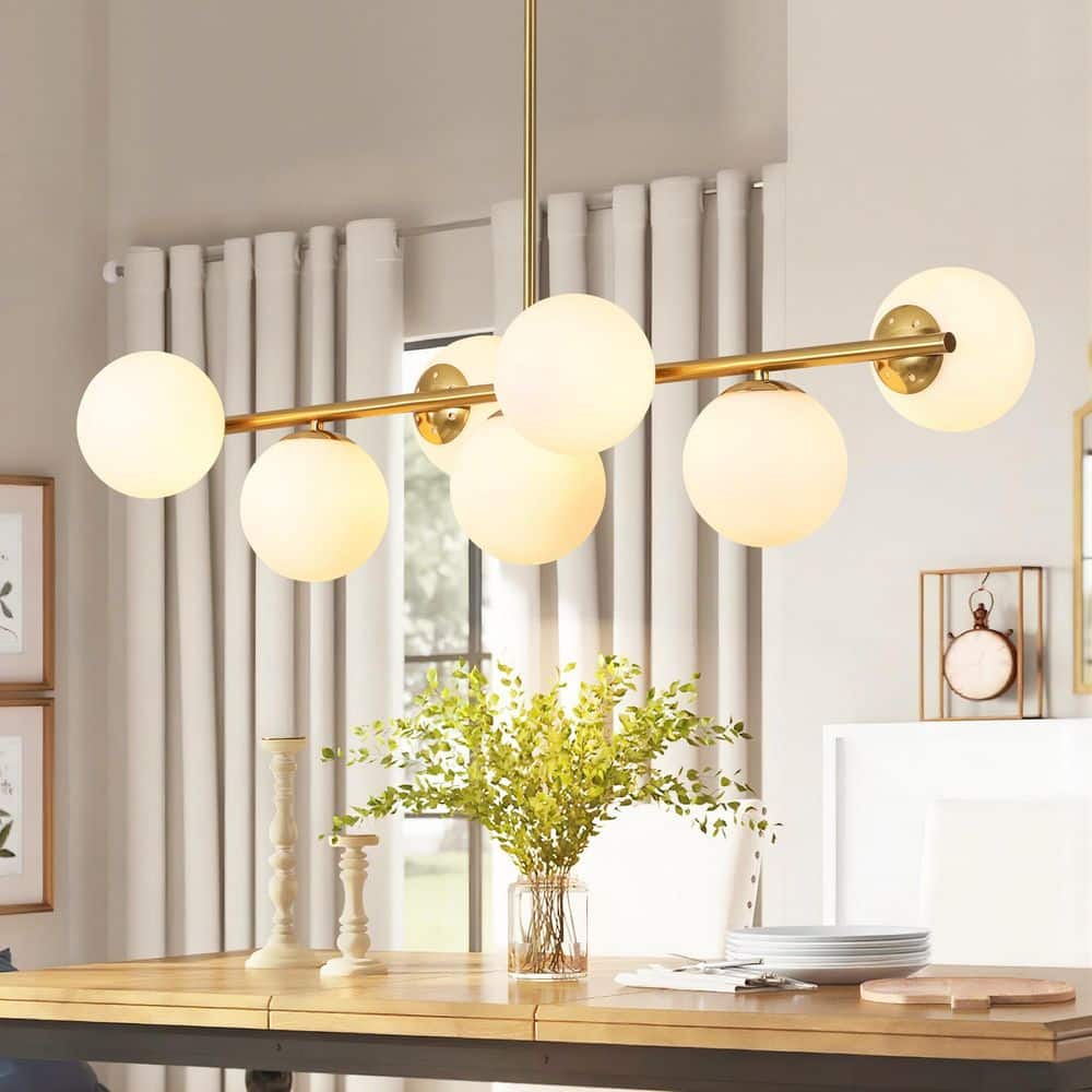 Lan 7-Light Modern Gold Bubble Glass Globe Sputnik Chandelier Mid-Century Linear Glass Dining Room Light Fixture price history on PriceWatchPro