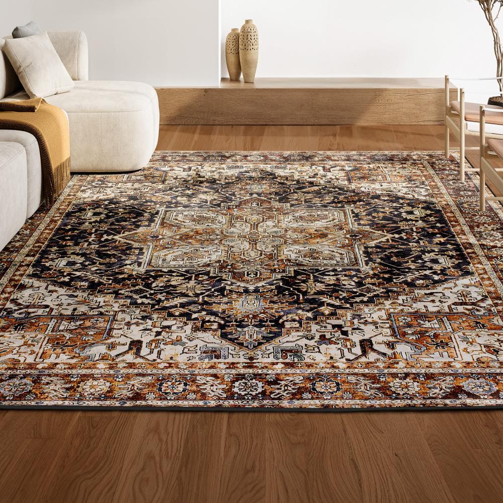 Chapell Chenille Black and Terra Medallion 8' x 10' Area Rug