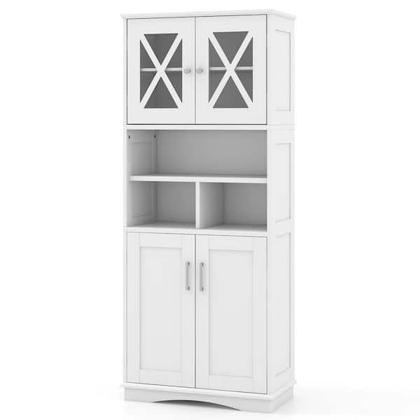 23.5 in. W x 12 in. D x 57 in. H White Linen Cabinet Floor Storage Cabinet with Acrylic Doors and 3 Cubes