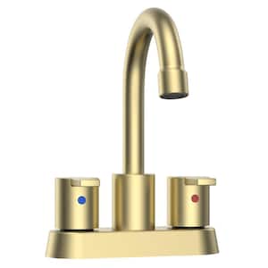 Surface Mounted 2 Handles Bathroom Faucet with Drain Kit Included in Brushed Gold