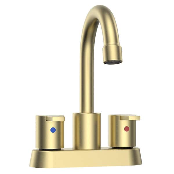 stufurhome Surface Mounted 2 Handles Bathroom Faucet with Drain Kit Included in Brushed Gold