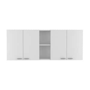 59.1 in. W x 12.4 in. D x 23.62 in. H Wall Kitchen Cabinet with 2 Double Door, 4 Shelves in White