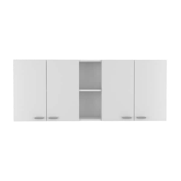 cadeninc 59.1 in. W x 12.4 in. D x 23.62 in. H Wall Kitchen Cabinet with 2 Double Door, 4 Shelves in White