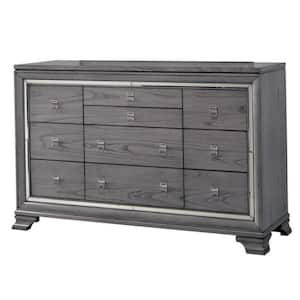 66 in. Gray 10-Drawer Wooden Dresser Without Mirror