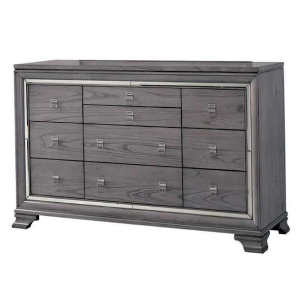 Benjara 66 in. Gray 10-Drawer Wooden Dresser Without Mirror