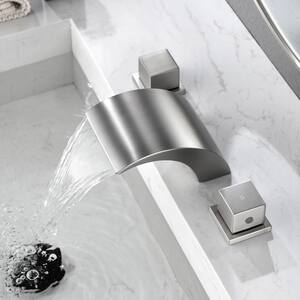 8 in. Widespread Waterfall 2-Handle Bathroom Faucet in Brushed Nickel