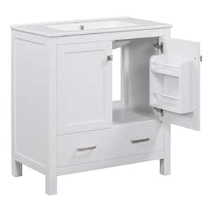 30 in. W x 18 in. D x 34 in. H Single Sink Bath Vanity in White with White Ceramic Top