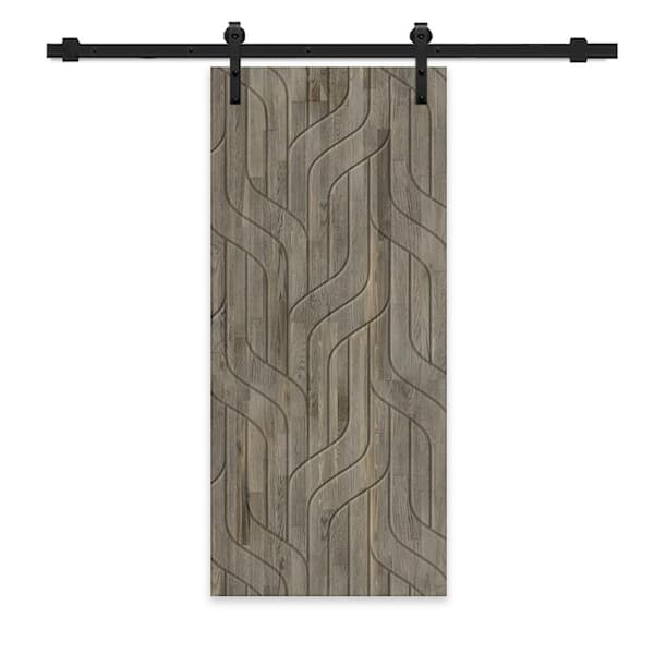 CALHOME 24 in. x 80 in. Weather Gray Stained Pine Wood Modern Interior Sliding Barn Door with Hardware Kit