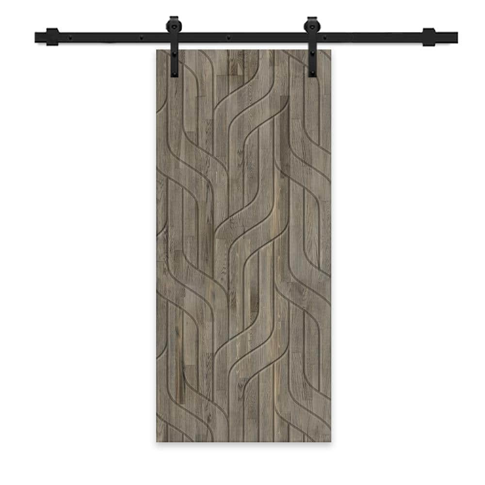 36 in. x 96 in. Weather Gray Stained Pine Wood Modern Interior Sliding Barn Door with Hardware Kit price history on PriceWatchPro