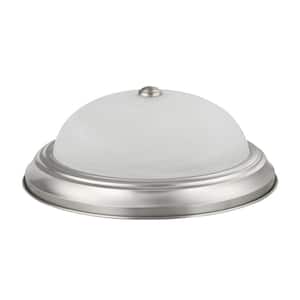 15 in. 3-Light Brushed Nickel Flush Mount with White Alabaster Glass