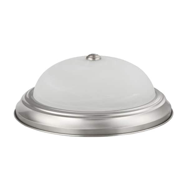 Unbranded 15 in. 3-Light Brushed Nickel Flush Mount with White Alabaster Glass