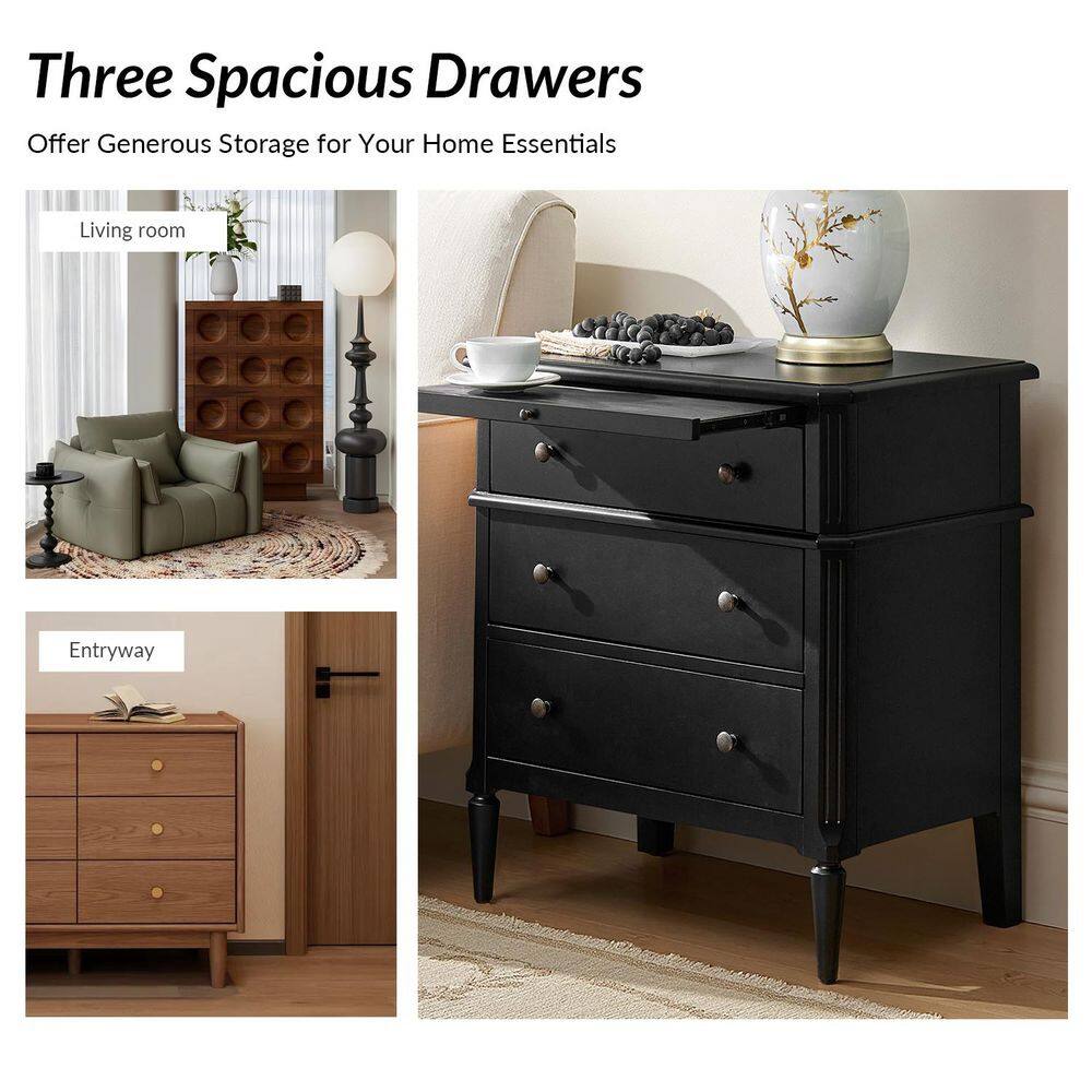 Fabien Walnut 3-Drawer 28 in. W Nightstand with Solid Wood Legs - thumbnail 6