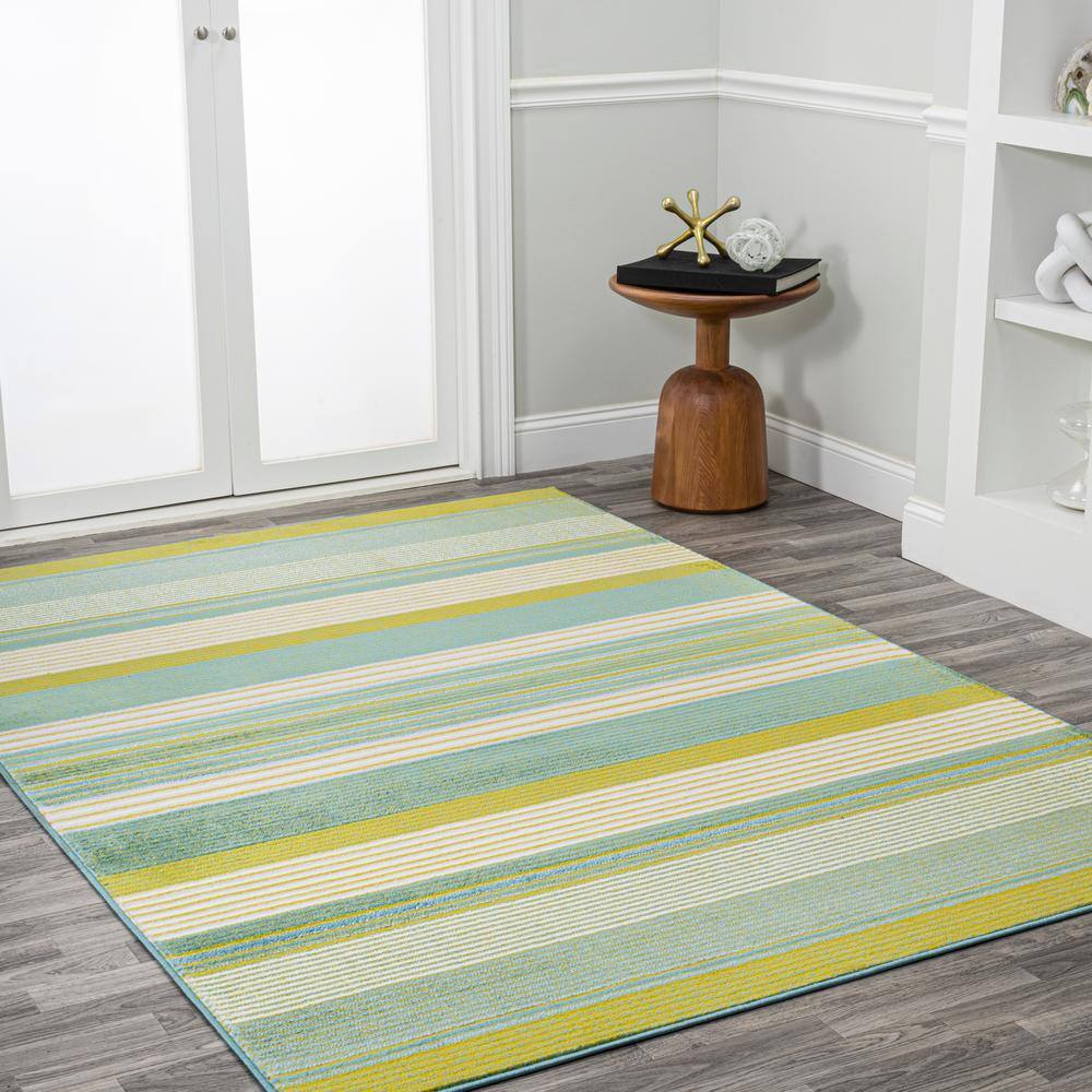 Duxbury Coastal Stripe Green/Blue Synthetic 3x5 Area Rug