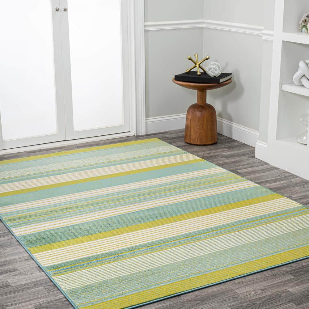 Duxbury Green and Blue Gradient Striped Synthetic 5' x 8' Area Rug