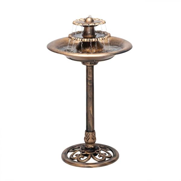 Alpine Corporation 35 in. Tall Outdoor 3-Tiered Pedestal Water Fountain and Birdbath, Bronze