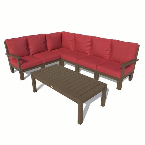 Highwood Bespoke Deep Seating 7-Piece Plastic Outdoor Sectional Set, Conversation Table with Cushions