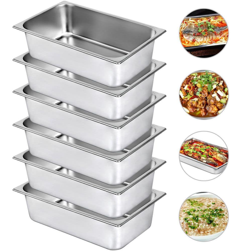 8.9 qt. Roasting Pans Stainless Steel Chafing Dish Buffet Set 20 x 12 x 2 in. Hotel Pans Full Size for Baking (6-pack)