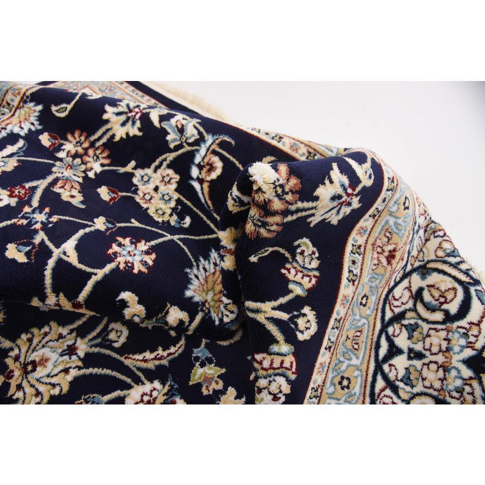 Navy Blue and Beige Floral Synthetic 8x10 Area Rug
