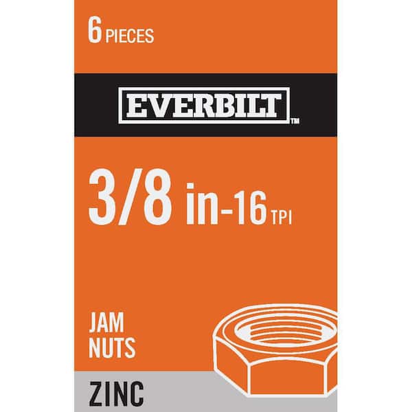 Everbilt 3/8 in.-16 Zinc Plated Jam Nut (6-Pack)