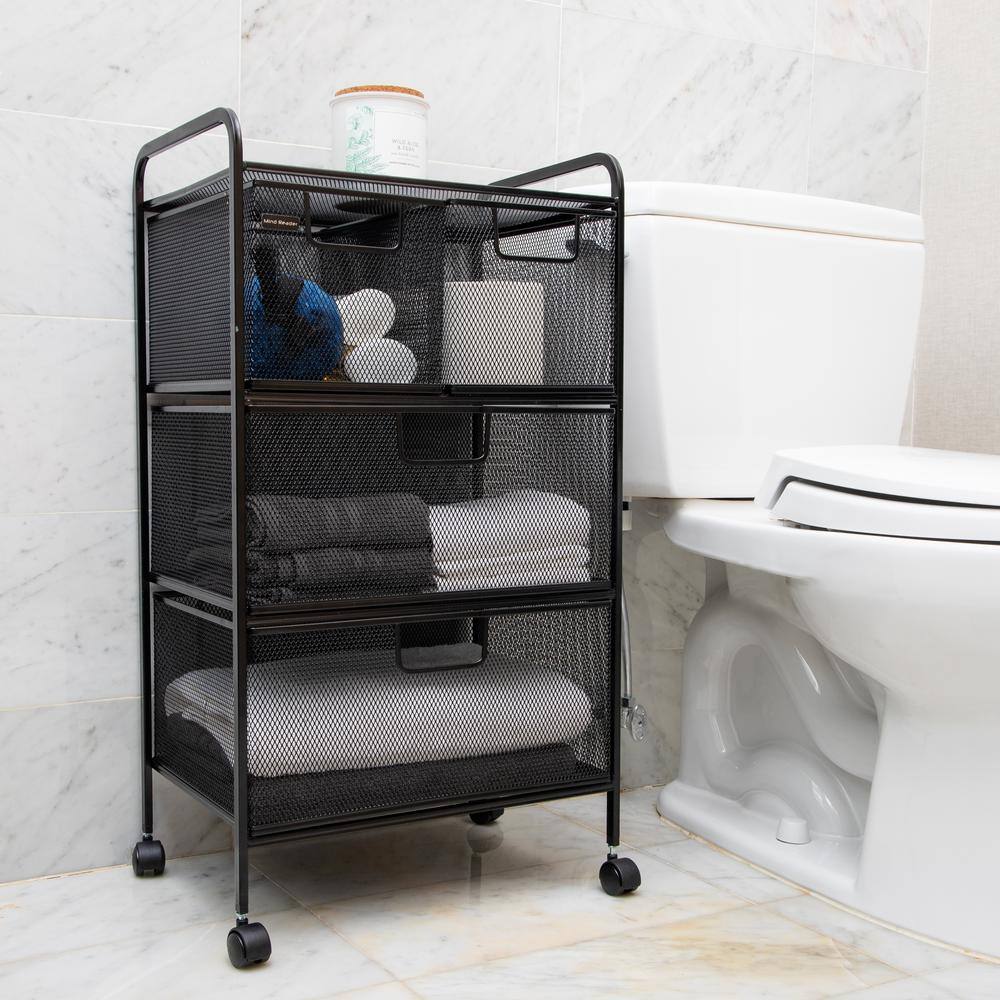 Black Metal Mesh 4-Drawer Mobile Storage Trolley