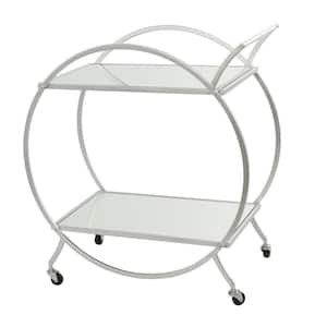 Silver Rolling 2 Mirrored Shelves Bar Cart with Wheels and Handle