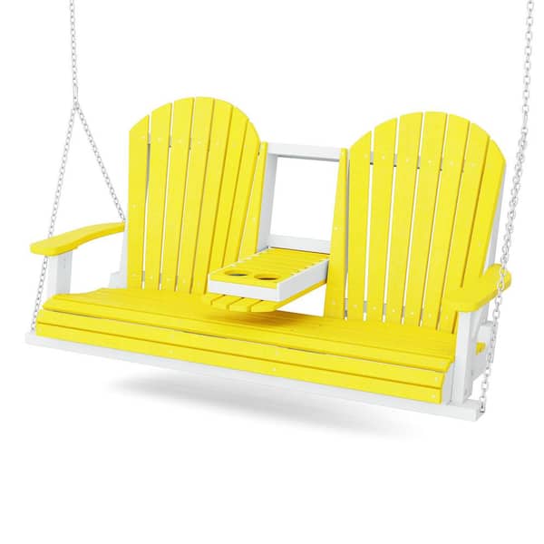 Heritage 2-Person Lemon Yellow and White HDPE Plastic Porch Swing with Console
