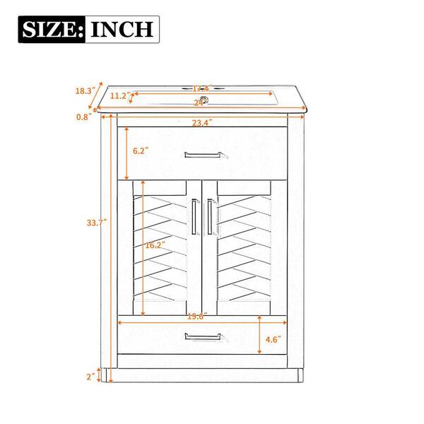 Ziyudura 24 in. Single Sink Freestanding Blue Bath Vanity with