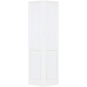 Traditional Louver-Panel 28 in. x 80 in. Solid Core White Primed Wood Bi-fold Door with Hardware