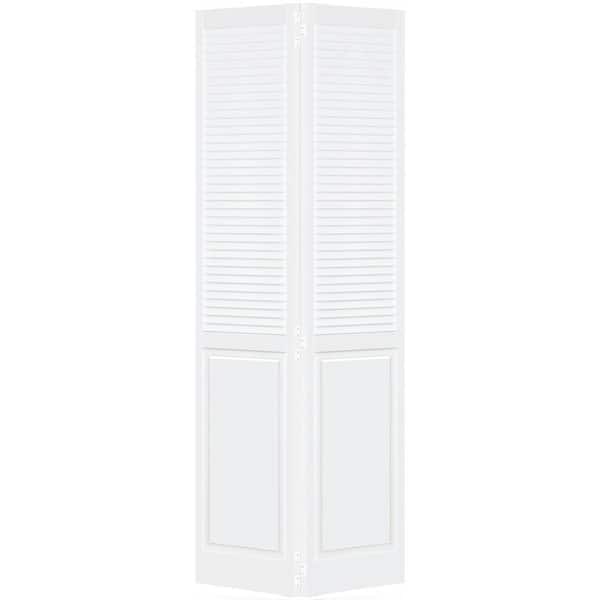 Photo 1 of 30 in. x 80 in. Traditional Louver Panel White Solid Core Wood Bi-fold Door