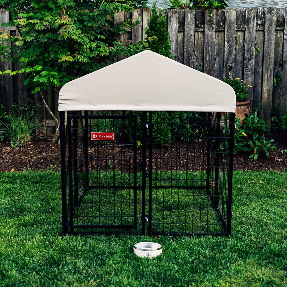 Khaki Steel Frame Outdoor Dog Kennel with Waterproof Roof