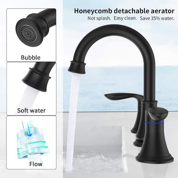 Tahanbath 8 in. Widespread 2-Handle Bathroom Sink Faucet Lavatory Faucet in Matt Black