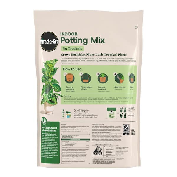 Miracle-Gro Indoor Potting Mix for Tropicals 6 qt. Soil For Indoor  Container Plants, Use with Monstera, Pothos, Fiddle Leaf Fig 73876430 - The  Home Depot