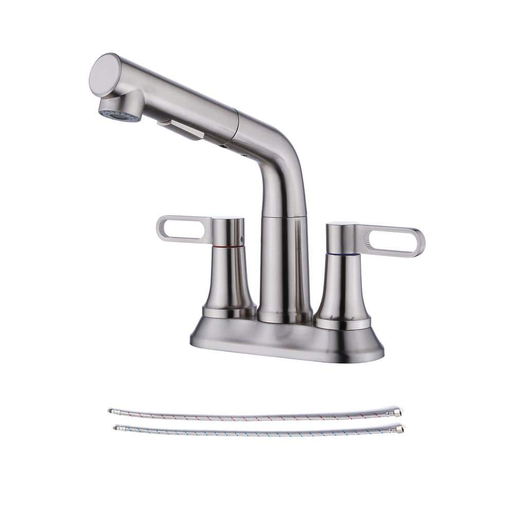 4 in. Centerest Double-Handle High-Arc Bathroom Faucet with Pull Out Sprayer, Supply Line Included in Brushed Nickel price history on PriceWatchPro